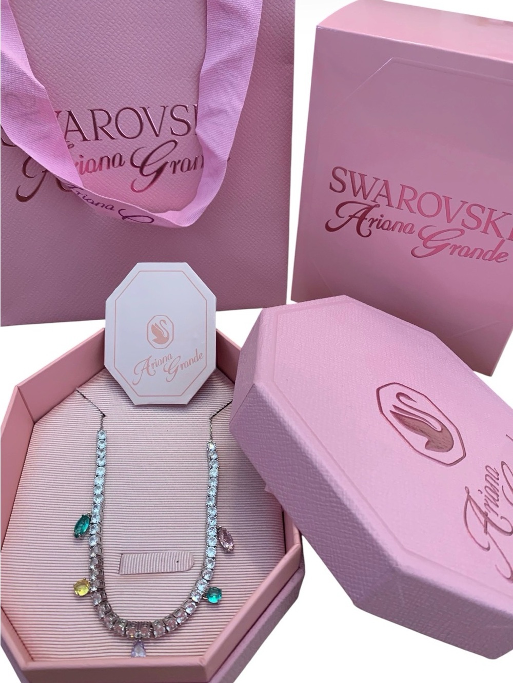 Ariana Grande x Swarovski necklace Mixed cuts, Multicolored, Rhodium plated